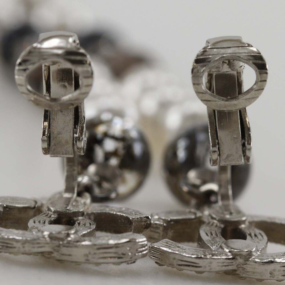 CHANEL Silver Pearl Logo Earrings - Picture 5 of 9